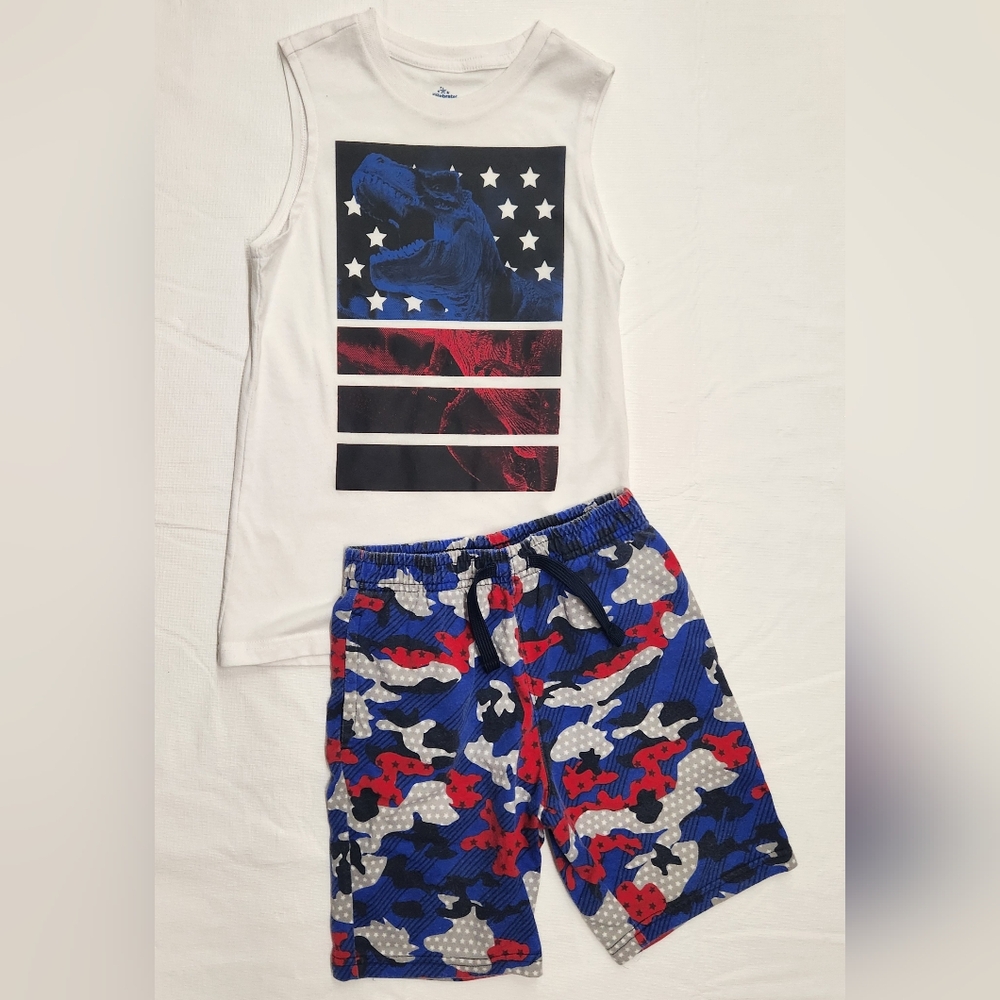 Celebrate boys red white and blue camo and dinosaur outfit